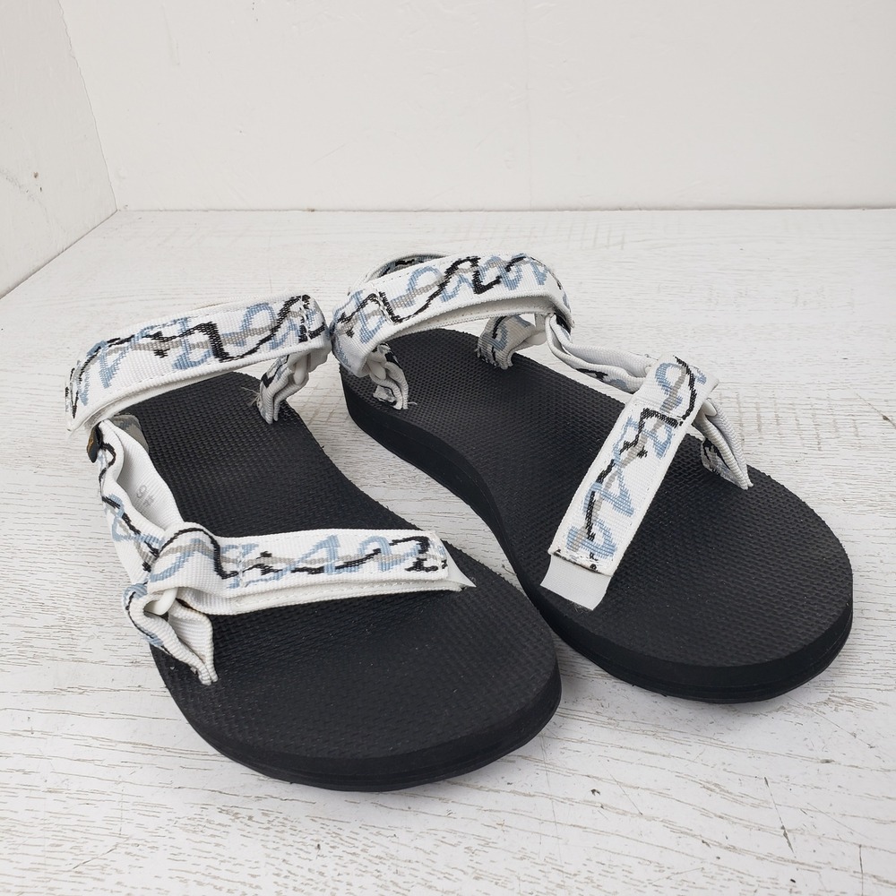 Teva Original Universal Sandals Women's 9 White Blue Geometric Strappy 1003987